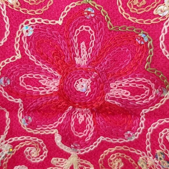 HANDMADE Embroidered Sequined Designed Pink Shawl - Picture 11 of 13